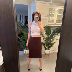 Aubergine Wool Pencil Skirt with  Back Slit, Judith and Charles, US 2